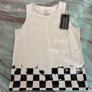 Little Bipsy Cream Tank with Black Checkered Hem - Kids